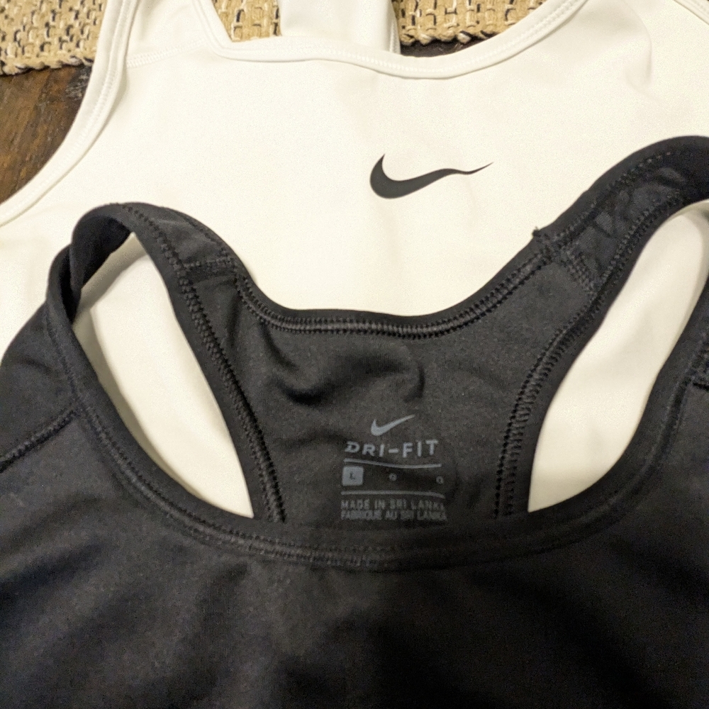 Lot of 2 NIKE dri fit Fit Athletic Sports Bra black and white L XL - Picture 2 of 3
